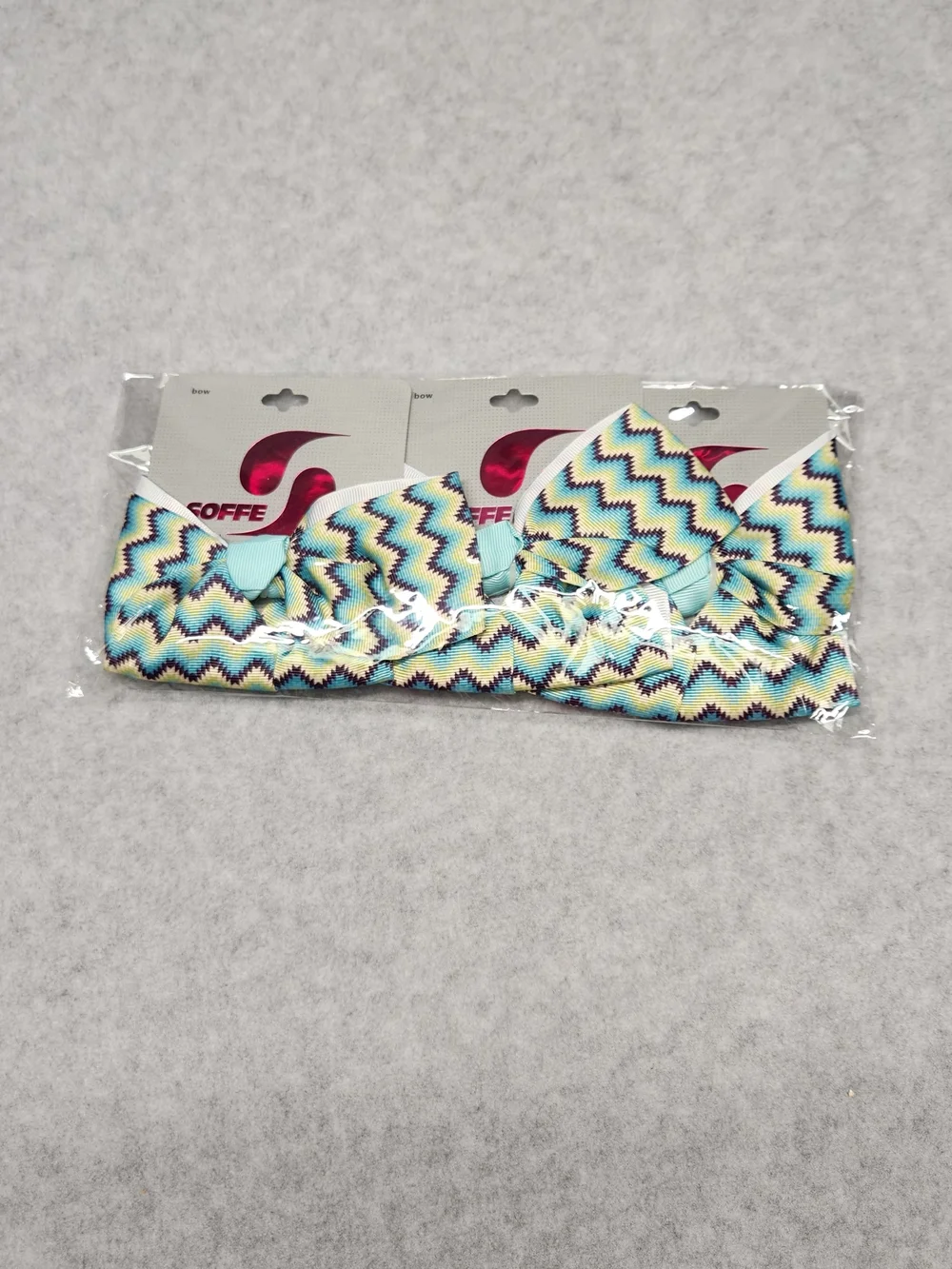 3 Pack-Chevron Pattern Hair Bow in Aqua, Yellow & Navy